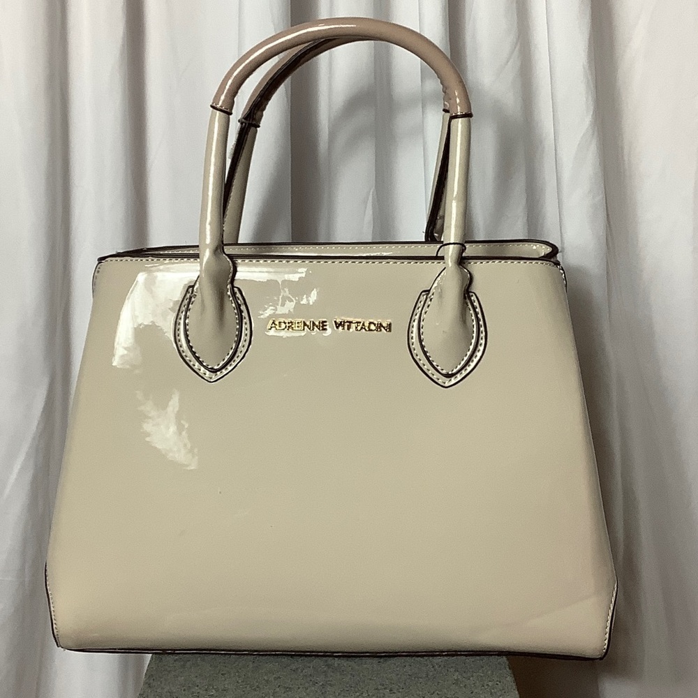 Two tone beige top handle optional shoulder strap bag NWT